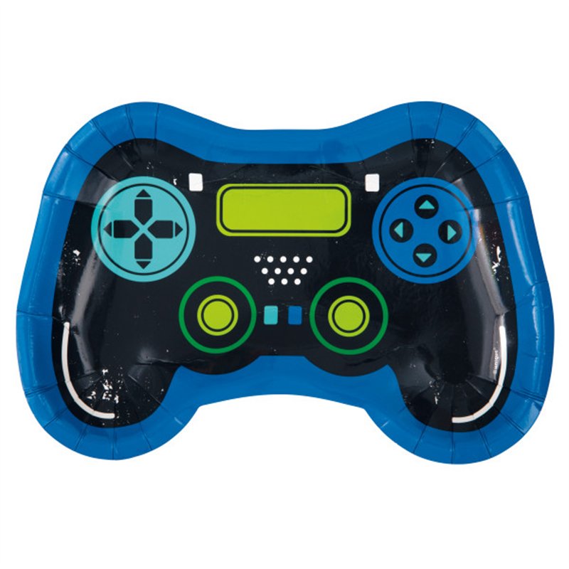 8PK 9.25in GAMER BIRTHDAY CONTROLLER SHAPED PLATES