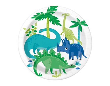 8PK 7in BLUE & GREEN DINOSAUR PLATES
