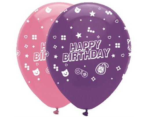 6PK 30cm GIRLS GAMER PARTY LATEX BALLOONS