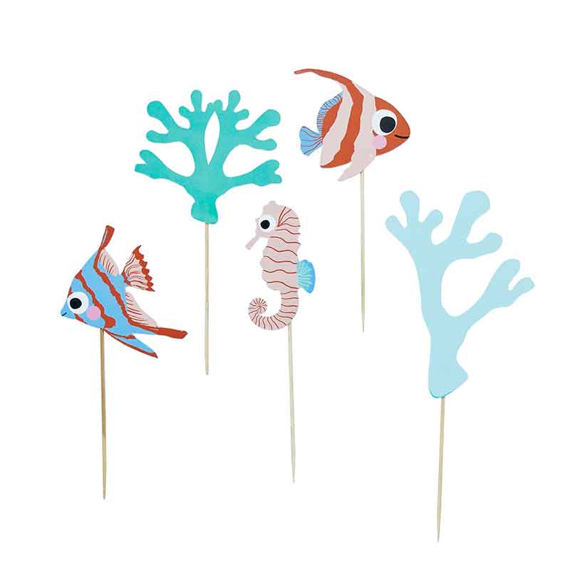 FISH & CORAL CARD CAKE TOPPER SET