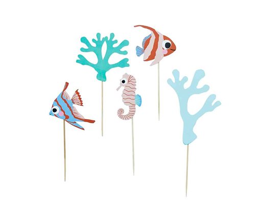 FISH & CORAL CARD CAKE TOPPER SET