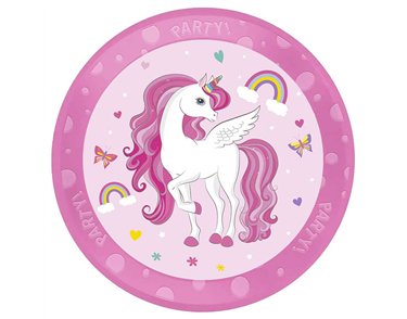 21cm UNICORN RAINBOW COLORS REUSABLE PARTY PLATE