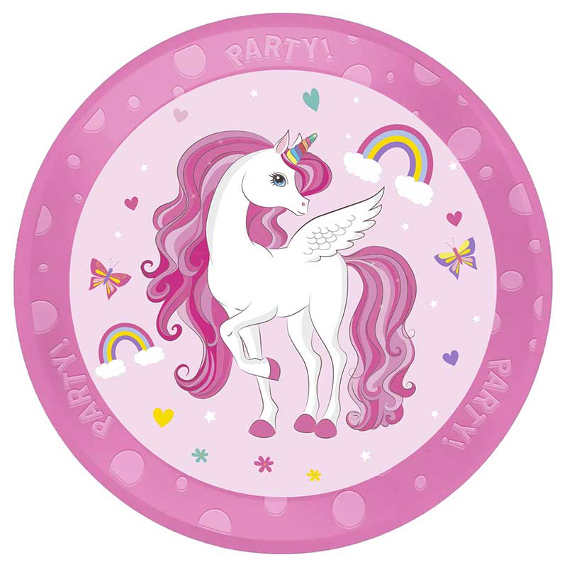 21cm UNICORN RAINBOW COLORS REUSABLE PARTY PLATE
