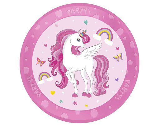21cm UNICORN RAINBOW COLORS REUSABLE PARTY PLATE