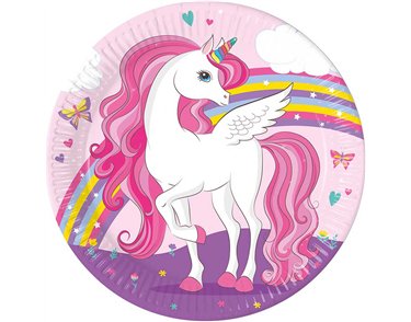 8PK 23cm UNICORN RAINBOW COLORS PAPER PLATES