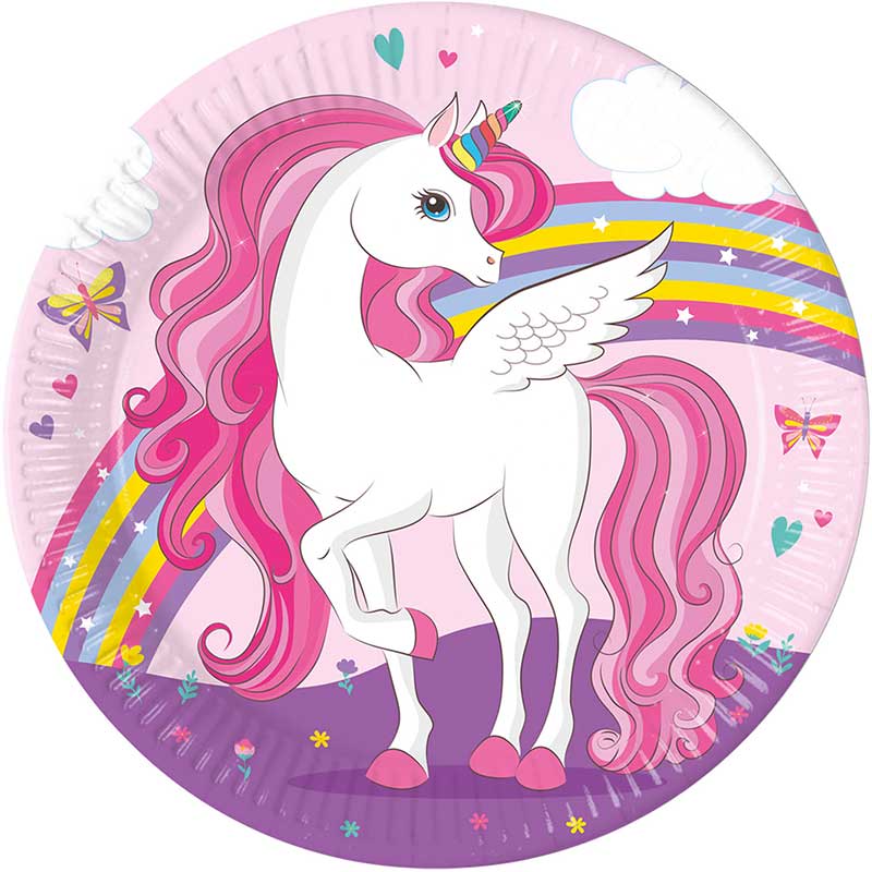 8PK 23cm UNICORN RAINBOW COLORS PAPER PLATES