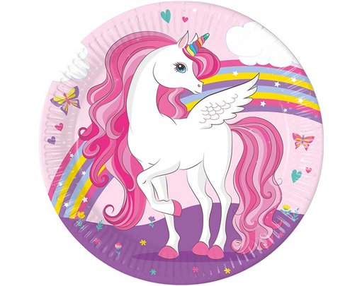 8PK 23cm UNICORN RAINBOW COLORS PAPER PLATES