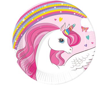 8PK 20cm UNICORN RAINBOW COLORS PAPER PLATES