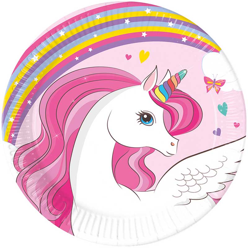 8PK 20cm UNICORN RAINBOW COLORS PAPER PLATES