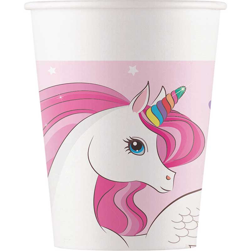 8PK 200ml UNICORN RAINBOW COLORS PAPER CUPS