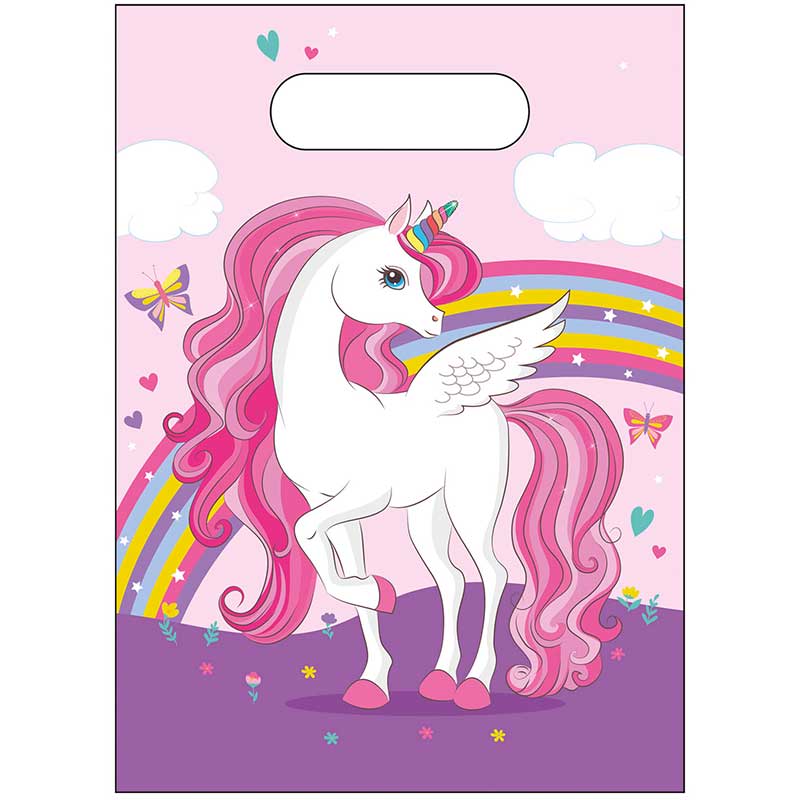 6PK UNICORN RAINBOW COLORS PLASTIC PARTY BAGS
