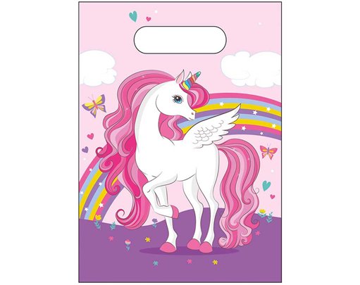 6PK UNICORN RAINBOW COLORS PLASTIC PARTY BAGS