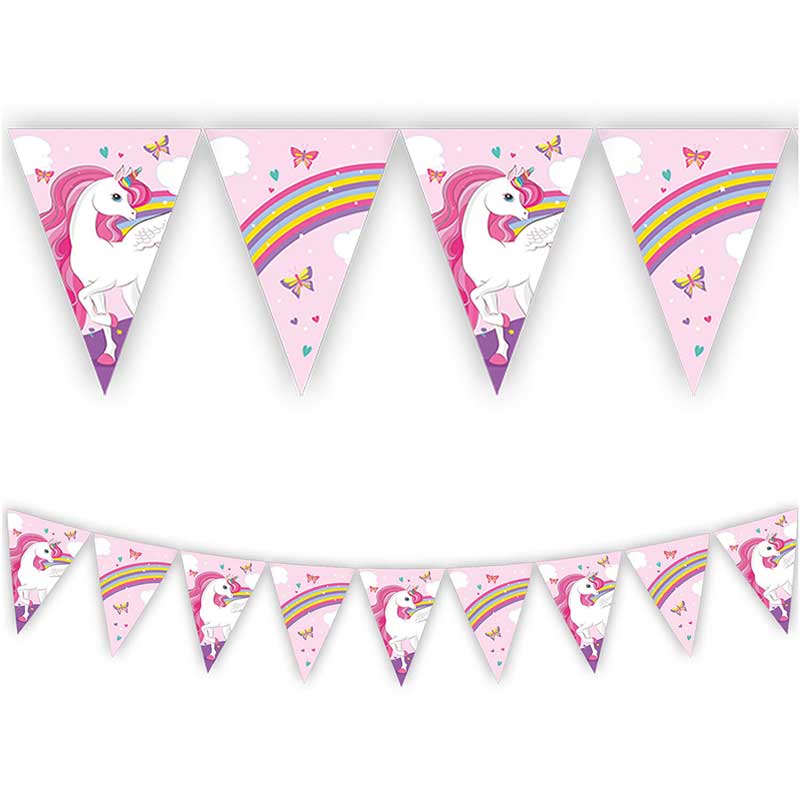 UNICORN RAINBOW COLORS PAPER TRIANGLE FLAG BANNER