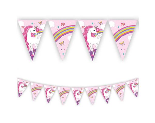 UNICORN RAINBOW COLORS PAPER TRIANGLE FLAG BANNER