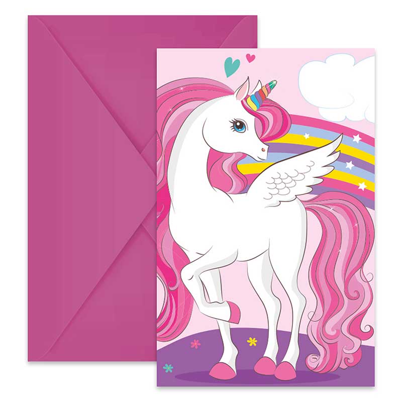 6PK UNICORN RAINBOW COLORS INVITATIONS