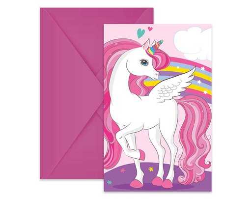 6PK UNICORN RAINBOW COLORS INVITATIONS