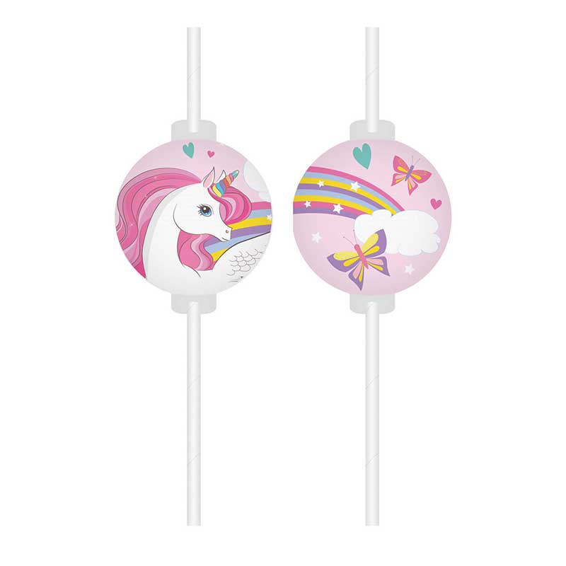 4PK UNICORN RAINBOW COLORS DRINKING STRAWS
