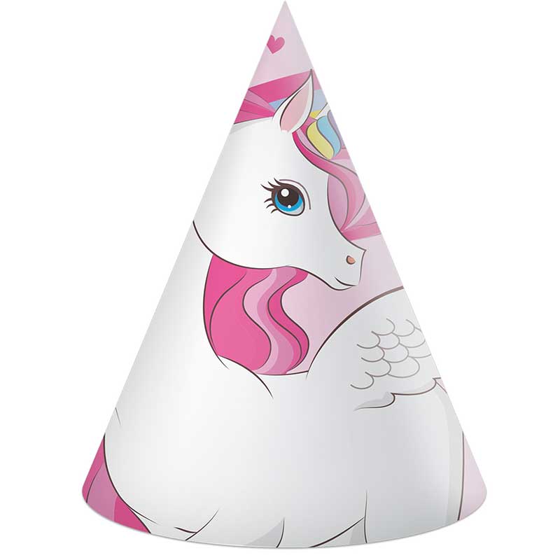 6PK UNICORN RAINBOW COLORS PAPER HATS