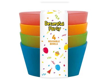 4PK 13cm 4ASST RAINBOW PARTY REUSABLE BOWLS