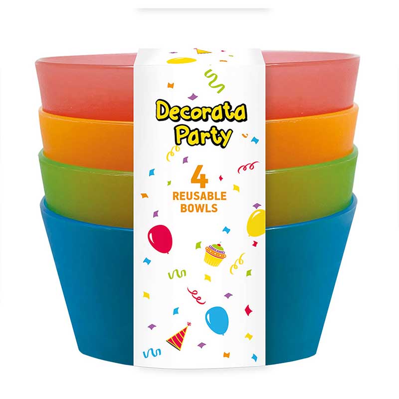 4PK 13cm 4ASST RAINBOW PARTY REUSABLE BOWLS