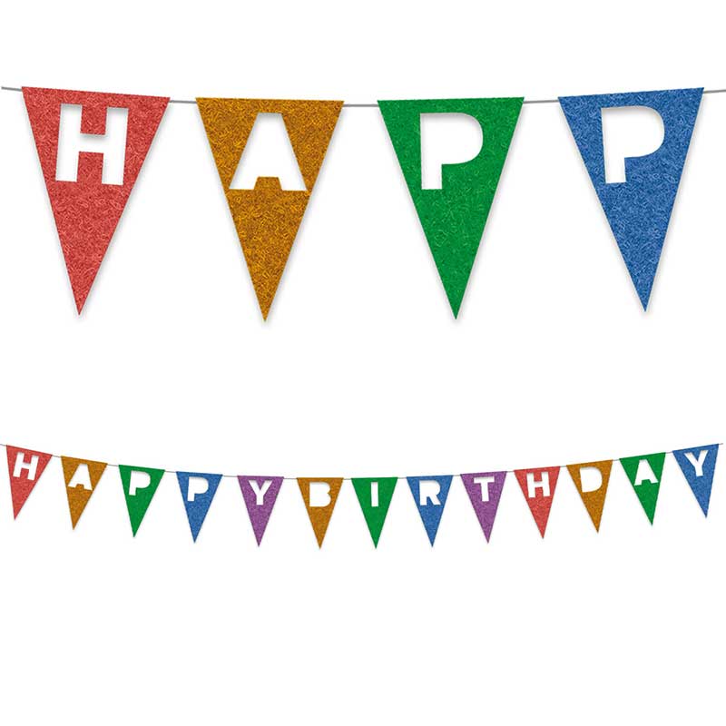 2m RAINBOW PARTY REUSABLE FELT HAPPY BIRTHDAY FLAG BANNER