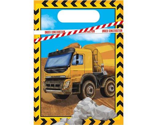 6PK CONSTRUCTION PLASTIC PARTY BAGS