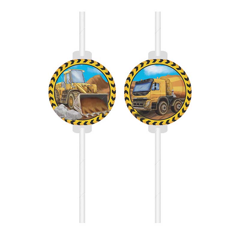 4PK CONSTRUCTION MEDALLION DRINKING STRAWS