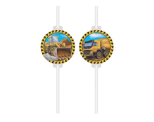4PK CONSTRUCTION MEDALLION DRINKING STRAWS