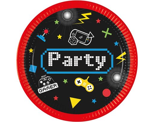8PK 23cm GAMING PARTY PAPER PLATES
