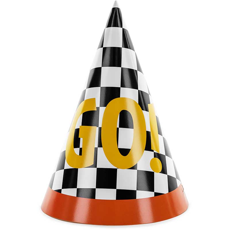6PK 16cm "GO" PARTY HATS