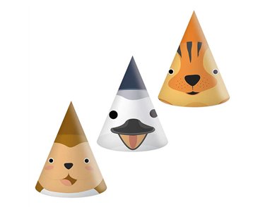 6PK ZOO ANIMALS PAPER HATS