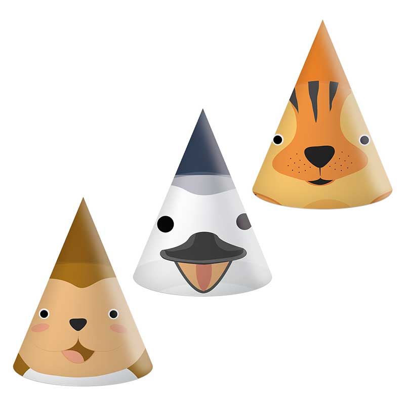 6PK ZOO ANIMALS PAPER HATS