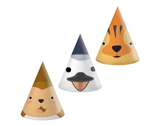 6PK ZOO ANIMALS PAPER HATS