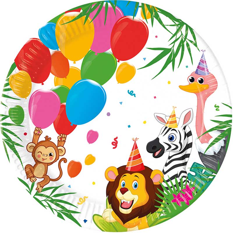 8PK 23cm JUNGLE ANIMALS PAPER PLATES