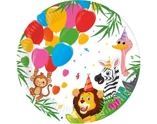 8PK 23cm JUNGLE ANIMALS PAPER PLATES