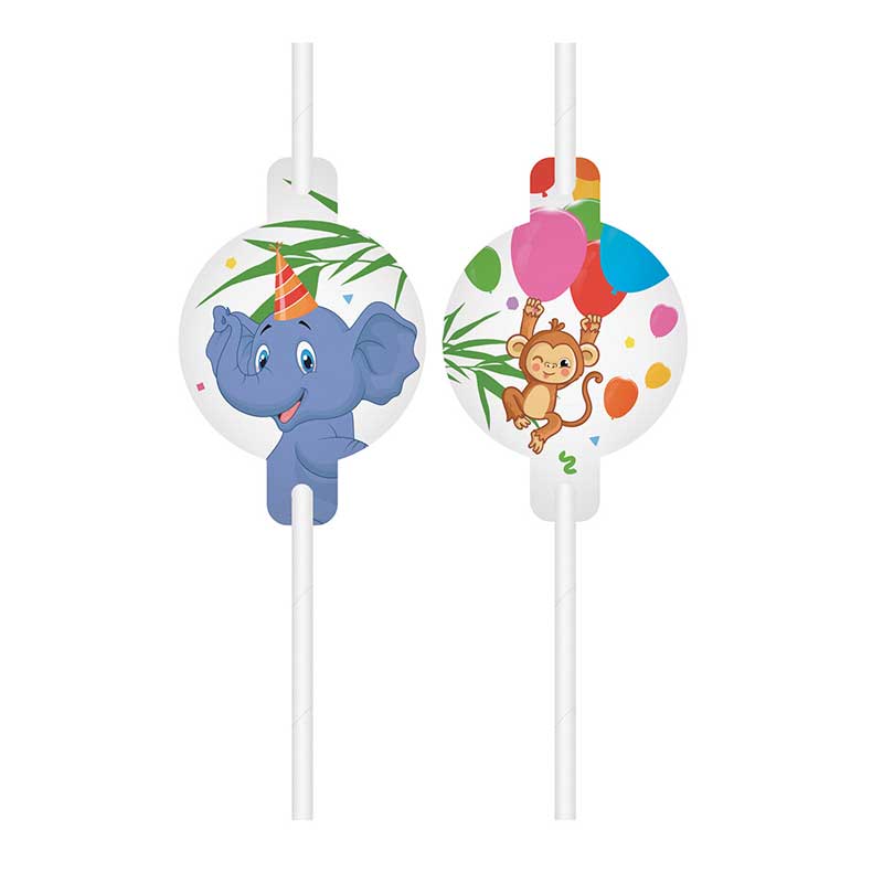 4PK JUNGLE ANIMALS PAPER DRINKING STRAWS