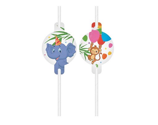 4PK JUNGLE ANIMALS PAPER DRINKING STRAWS