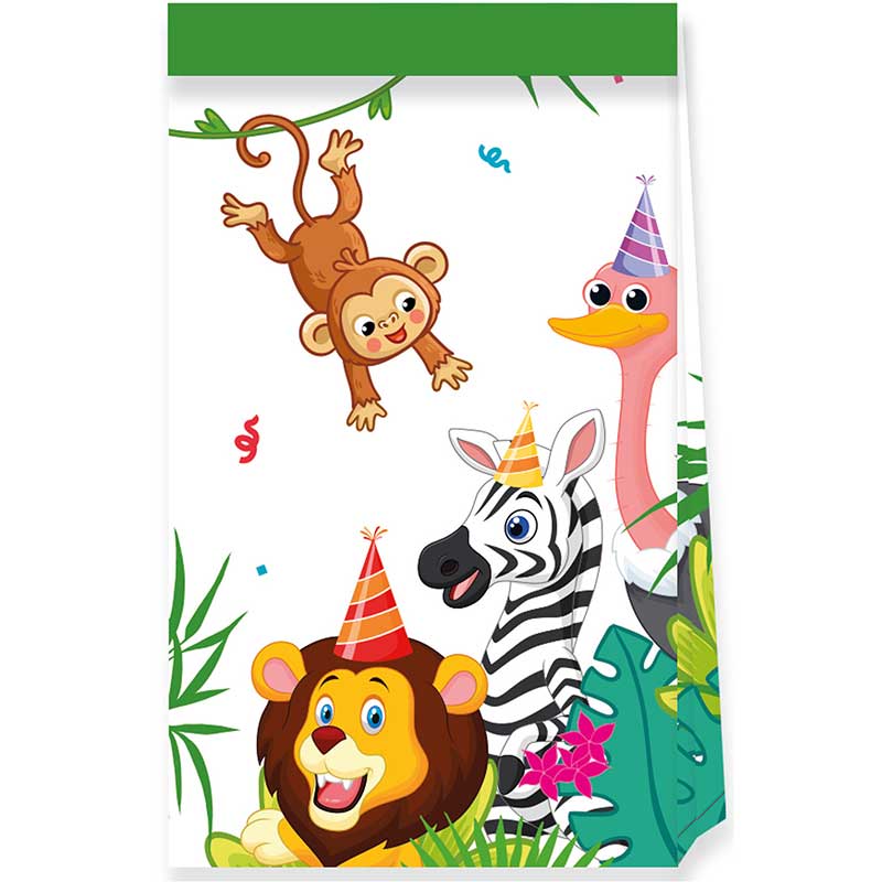 4PK JUNGLE ANIMALS PAPER PARTY BAGS