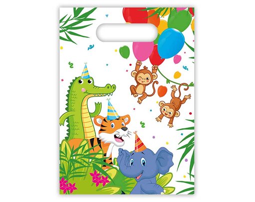 6PK JUNGLE ANIMALS PLASTIC PARTY BAGS