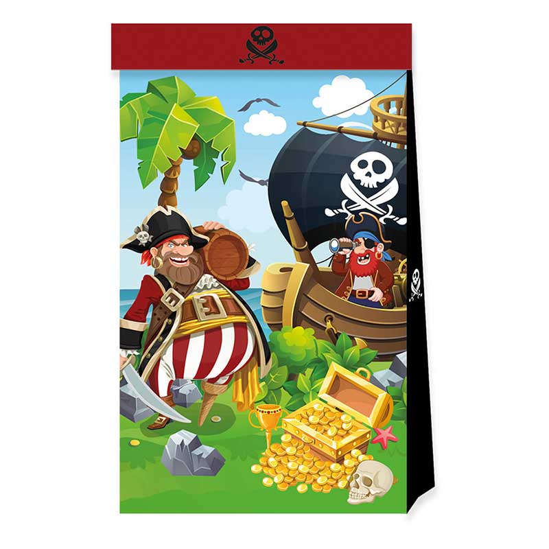 4PK ISLAND PIRATES PAPER PARTY BAGS