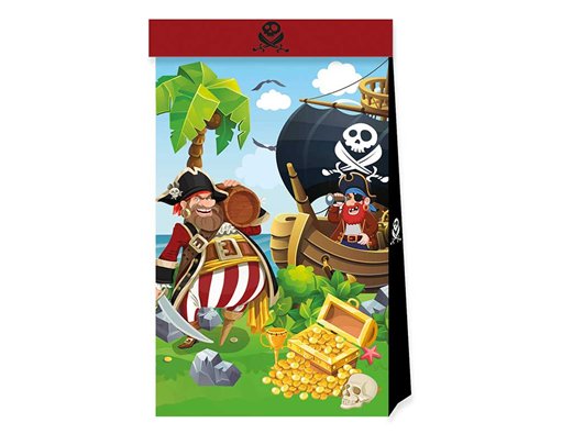 4PK ISLAND PIRATES PAPER PARTY BAGS