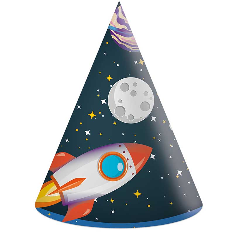 6PK ROCKET SPACE PAPER HATS