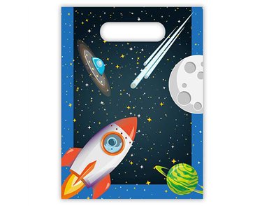6PK ROCKET SPACE PLASTIC PARTY BAGS
