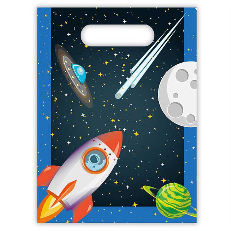 6PK ROCKET SPACE PLASTIC PARTY BAGS