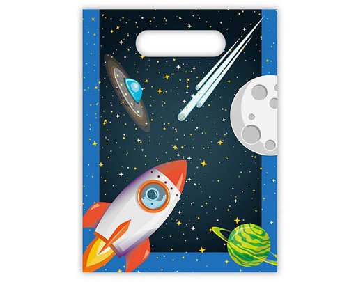 6PK ROCKET SPACE PLASTIC PARTY BAGS