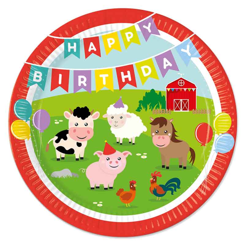8PK 23cm FARM ANIMALS PAPER PLATES