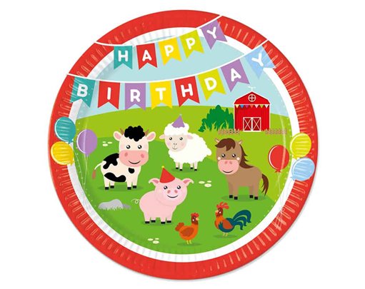 8PK 23cm FARM ANIMALS PAPER PLATES