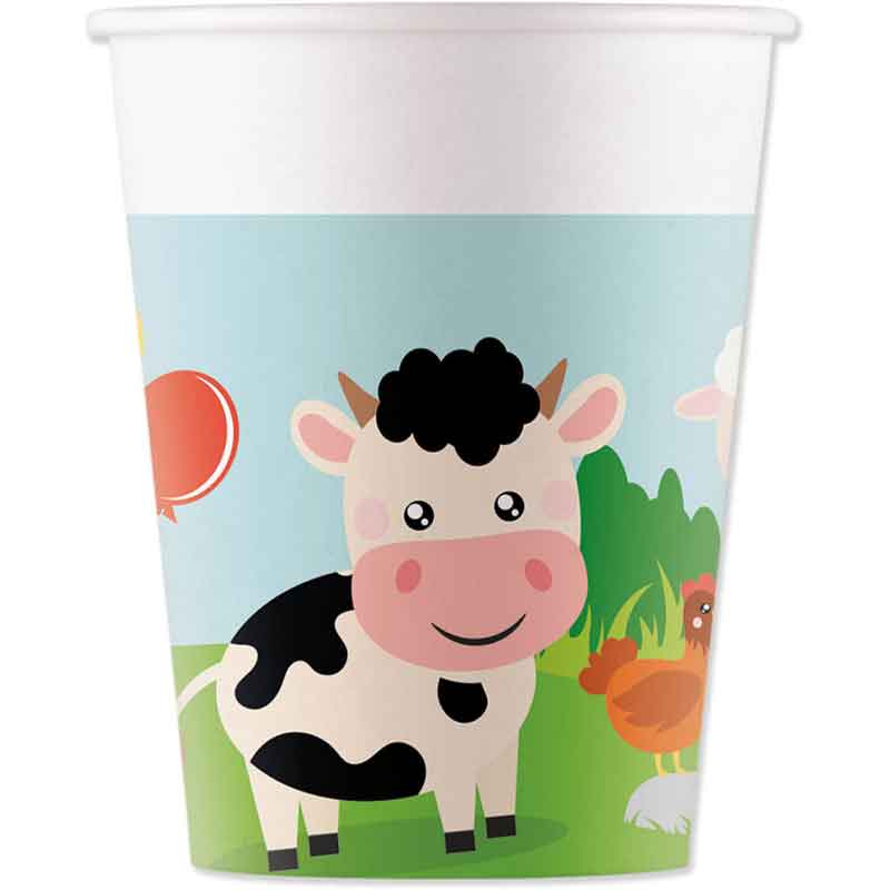 8PK 200ml FARM ANIMALS PAPER CUPS