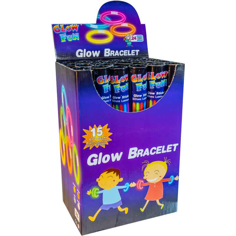 15PK ASST COLOURS GLOW BRACELET TUBE 24S