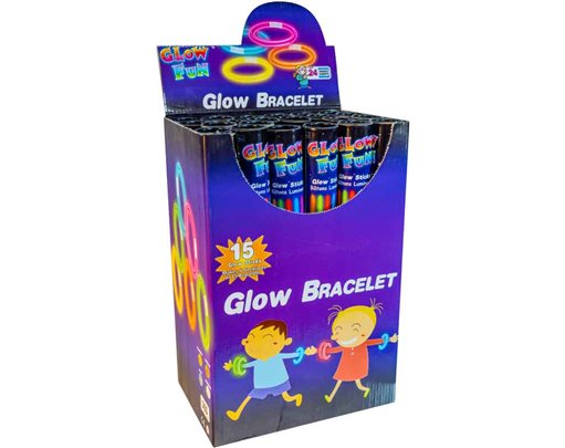 15PK ASST COLOURS GLOW BRACELET TUBE 24S